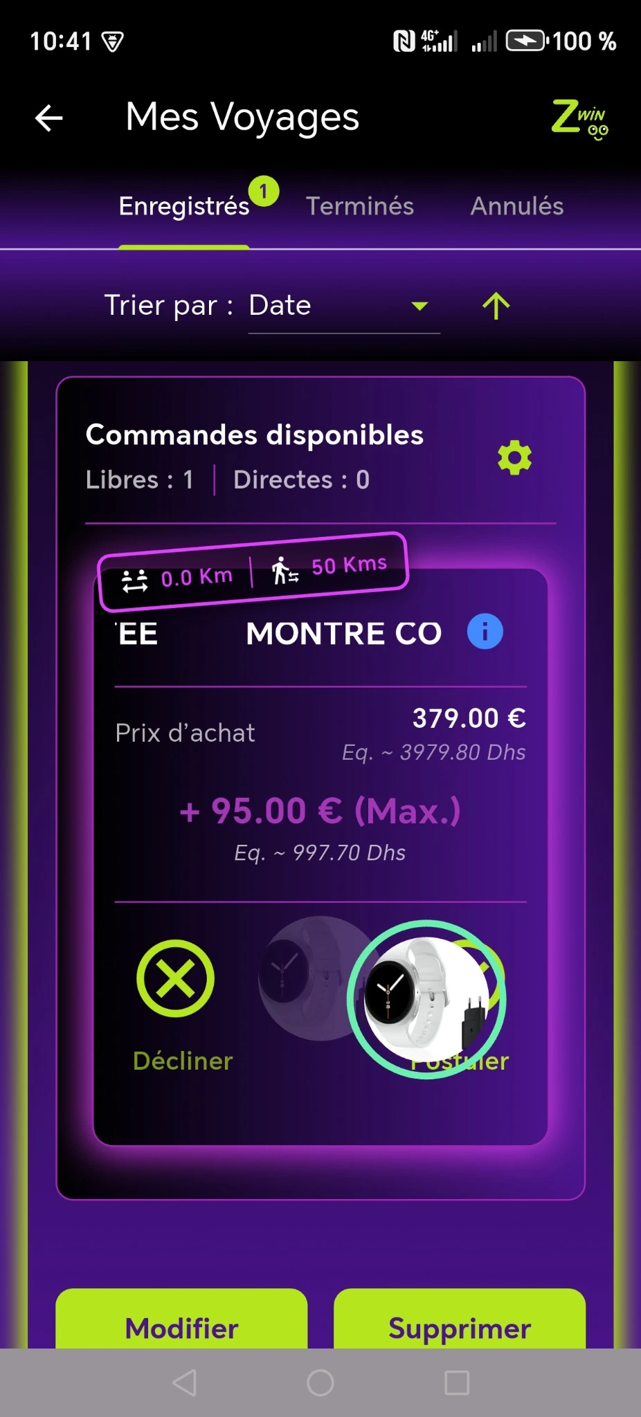 Écran Zwinoo fonctionnalités 1